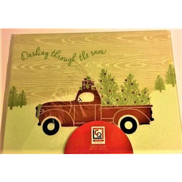 Red Christmas Truck Glass Cutting Board Christmas Dashing Through the Snow Seal